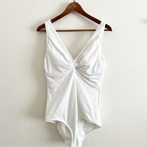 Lands End white lace textured one piece swimsuit size 16